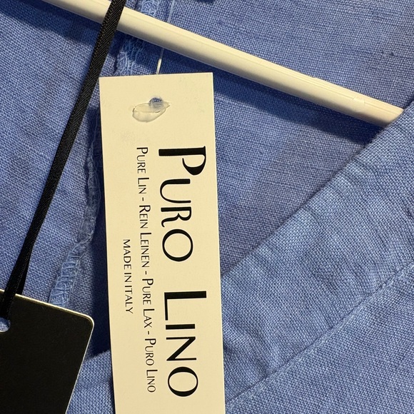 Linen Midi Dress Periwinkle Blue Sleeveless Ruffle Hem Italy S NWT - Picture 4 of 8